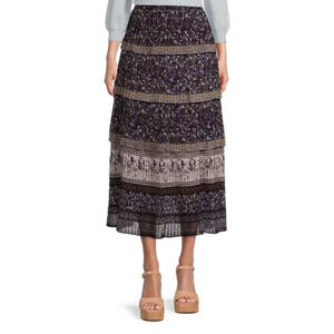 Antonio Melani Gwyneth Floral Printed Pleated Tiered Midi Skirt Women's Size 0